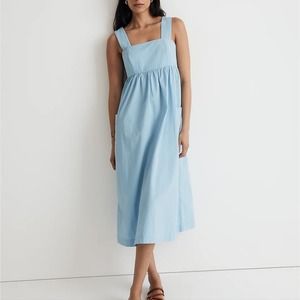 NWT Madewell Blue Poplin Cut Out Back Empire Midi Dress